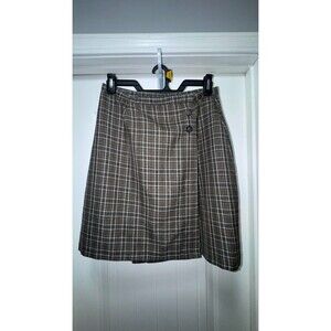 Vintage B Moss Plaid Wrap Skirt Womens 8 Brown Gray A Line Midi Preppy